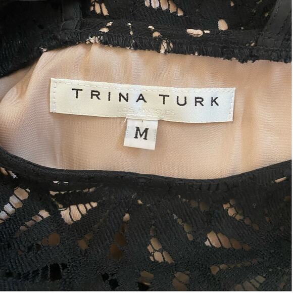 Trina Turk‎ Wilson Black Lace 3/4 Sleeves Blouse Top Black Cream M - Picture 10 of 15